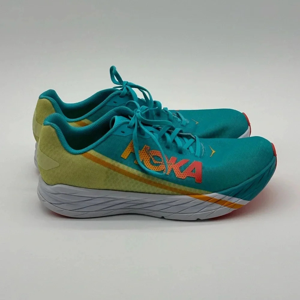 Hoka One One Rocket X Blue Green White Racing Running Shoes Men's Size‎ 14